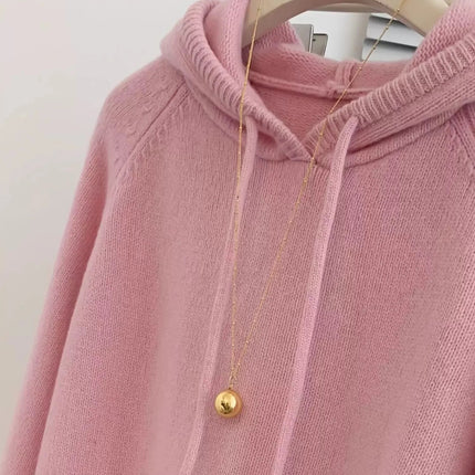 Hooded loose pullover 100%cashmere sweater  versatile solid-color wool knitted base layer for women 2025 new autumn and winter PlatiNum
