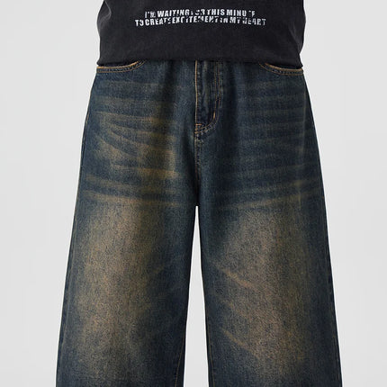 Pantaloncini Seven-Five in denim non elastico da uomo, vestibilità ampia, vestibilità ampia, versatile, stile semplice, casual