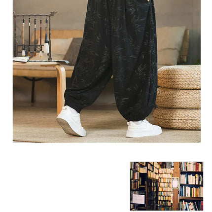 Pantaloni di alta qualità per uomo stile cinese fiore scuro velluto a coste Bloomers casual elastico in vita moda pantaloni larghi a gamba larga maschile