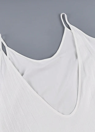 HiLoc Abito lungo bianco allentato casual Robe 2025 Nuovi abiti estivi con scollo a V per le donne Primavera senza maniche Vestaglie dritte Camicia da notte