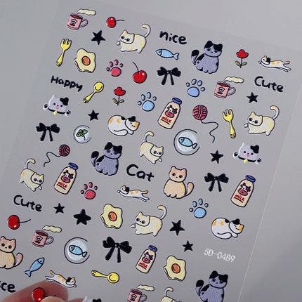 1Pcs 5D Lovely Dog/Cat Nail Art Stickers Cartoon Puppy Kitten Pet Animal Adhesive Nail Decals Y2K Manicure Decorations Sliders &