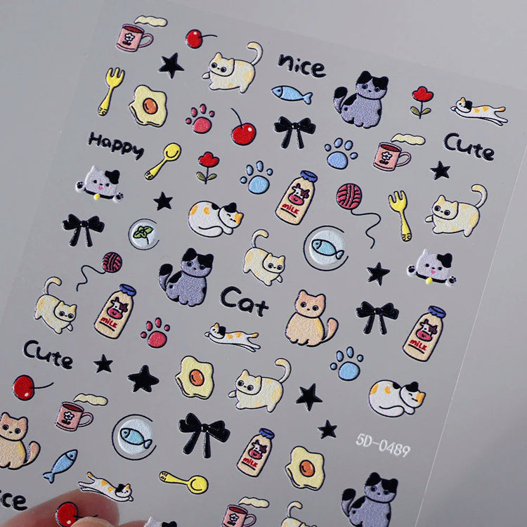 1Pcs 5D Lovely Dog/Cat Nail Art Stickers Cartoon Puppy Kitten Pet Animal Adhesive Nail Decals Y2K Manicure Decorations Sliders &