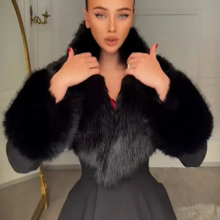 Women Elegant Long Wool Blend Coat Faux Fur Big Collar Cuff Cinched Waist Flare A‑line Maxi Coat Retro Party Outerwear Overcoat