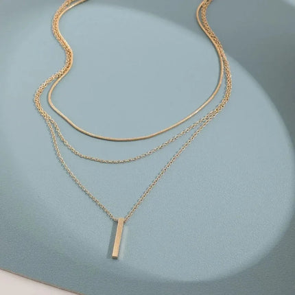 Collana impilabile a tre strati in argento sterling 925 da donna con ciondolo a striscia semplice, gioielli con catena a clavicola ipoallergenica impermeabile PlatiNum