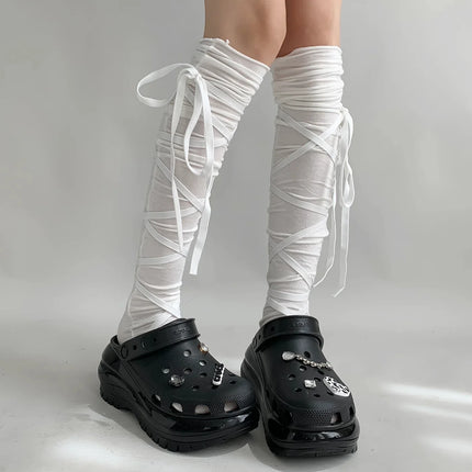 Chaussettes couvre-jambes punk pour femmes avec cravate au mollet Chaussettes à sangle au mollet de danse de ballet Chaussettes fines Y2K Chaussettes cosplay Lolita gothique japonais JK Club