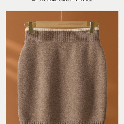 Flat Thickened Hip Hugging Skirt Women's Autumn Winter 100% Merino Wool Knitted Half Skirt Versatile Short Elastic Waist Skirt PlatiNum