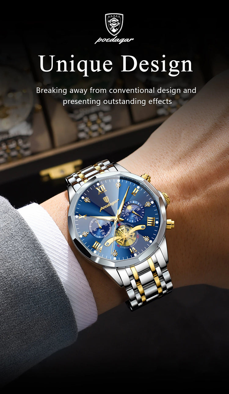 POEDAGAR Orologio da uomo di lusso Top originale impermeabile cronografo luminoso orologio da polso da uomo al quarzo in acciaio inossidabile orologi da uomo Reloj platinumshop