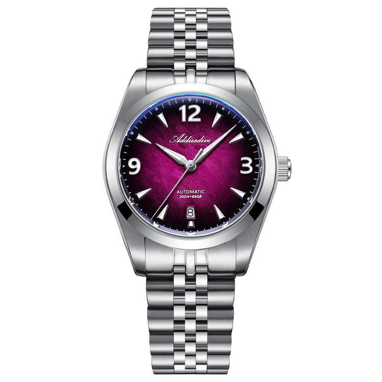 ADDIESDIVE Watch Sapphire New AD2560 Men Automatic Watches 8215 Mechanical Purple Dial Luminous Waterproof 200m Dive Wristwatch