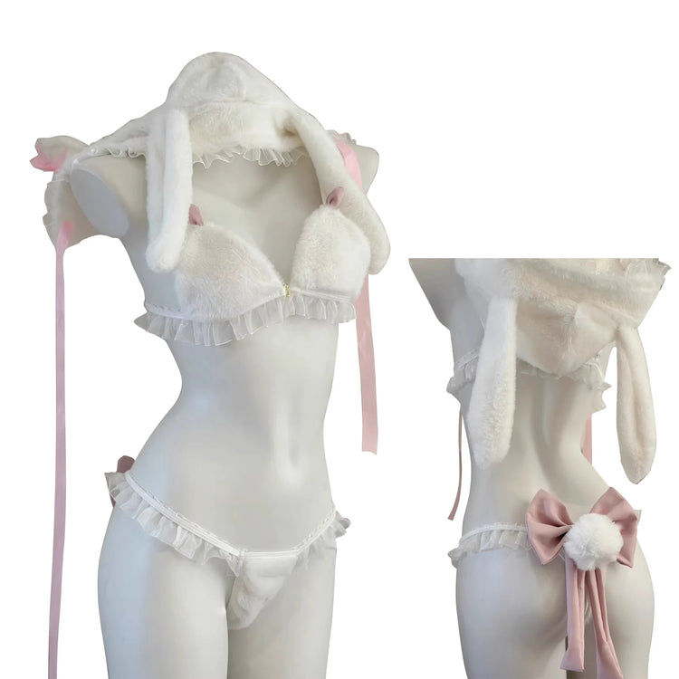 Sexy Bunny Girl Cosplay Lingerie Set Anime Plush Rabbit Ear Bra Panties Suit Role Play Temptation Costumes