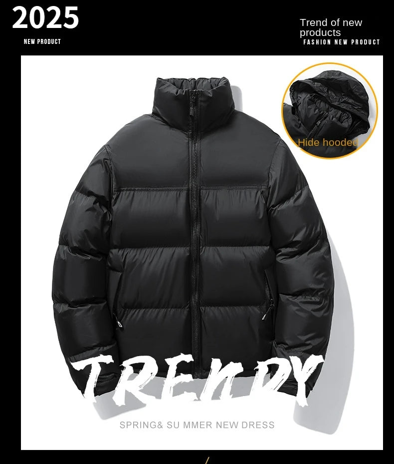 2024 Men's Winter Jacket Fashion Splicing Style Hidden Hooded Warm Parka coats Women's Street Short Down Cotton Padded Jacket