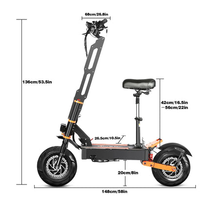 Monopattino Elettrico EU X8 per Adulti, 8000W Doppio Motore, 60V 38AH, Ruote da 14 Pollici, Fuoristrada, Velocità Massima 100KM/H, Autonomia Massima 120KM, Carico Massimo 200kg