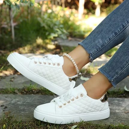 Size 35-41 2024 Women White Sneakers Spring Autumn Womens Fashion Black Lace-up Soft Soled PU Leather Shoes Ladies Casual Shoes