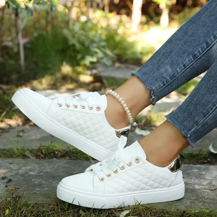 Size 35-41 2024 Women White Sneakers Spring Autumn Womens Fashion Black Lace-up Soft Soled PU Leather Shoes Ladies Casual Shoes