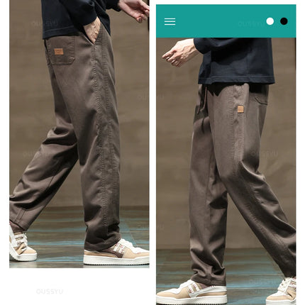 Brand Clothing New Soft Lyocell Fabric Pants Men Thick Loose Straight Drawstring Elastic Waist Korea Casual Cargo Trousers Male
