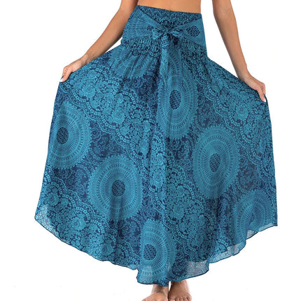 Boho Gonne Donna Rayon Beach Abito lungo Estate Bohemian Jupe Longue Femme Elastico in vita Stampa Fasciatura floreale Halter Hippie platinumshop
