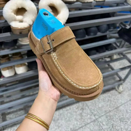 2026 New Vintage Belt Buckle Thick-soled Padded Men's and Women's Cotton Shoes Fashionable Half-trimmed Cotton Boots