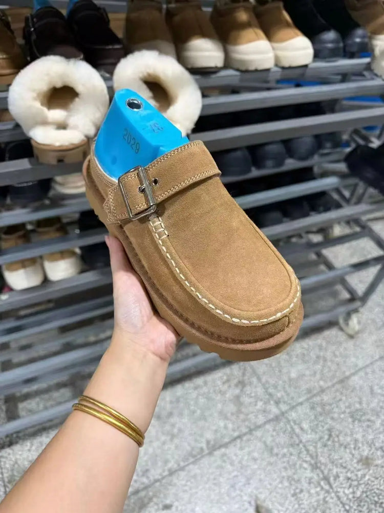 2026 New Vintage Belt Buckle Thick-soled Padded Men's and Women's Cotton Shoes Fashionable Half-trimmed Cotton Boots