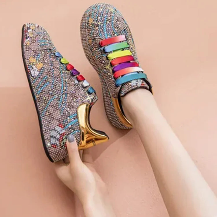 SyfIyno Spring Black Women Shoes New Style Fashion Platform Shoes Platforms Sneakers Shine Bling Graffiti Rhinestone Shoes