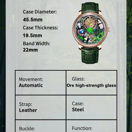 Pindu Luxury and stylish personalized waterproof panda dial fully automatic mechanical men's watch serpentine tourbillon watch