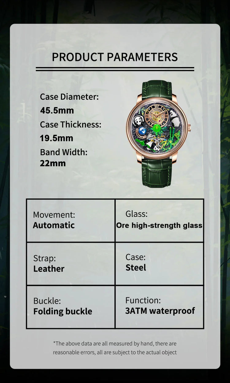 Pindu Luxury and stylish personalized waterproof panda dial fully automatic mechanical men's watch serpentine tourbillon watch