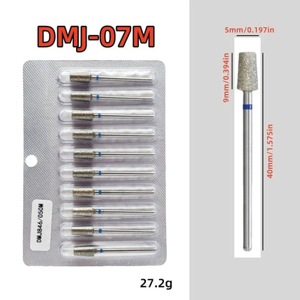 10Pcs/set Diamond Nail Drill Bit Set Nail Diamond Milling Cutter for Manicure 3/32" Burr Electric Nail File Cuticle Remover Tool 2028