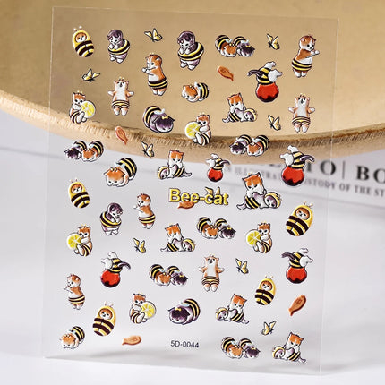 1Pcs 5D Lovely Dog/Cat Nail Art Stickers Cartoon Puppy Kitten Pet Animal Adhesive Nail Decals Y2K Manicure Decorations Sliders &
