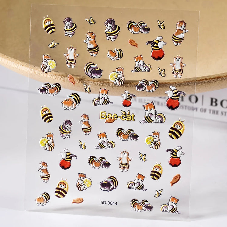 1Pcs 5D Lovely Dog/Cat Nail Art Stickers Cartoon Puppy Kitten Pet Animal Adhesive Nail Decals Y2K Manicure Decorations Sliders &