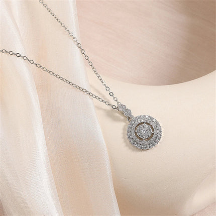 ZAKOL Simple Geometric Crystal White Zircon Pendant Necklace For Women Silver-Color Wedding Party Jewelry Gift With Box PlatiNum