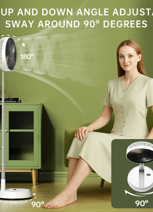 Ventilatore portatile oscillante in piedi con telecomando Ventilatore da tavolo pieghevole Ventilatore a piedistallo alimentato a batteria ricaricabile per il campeggio