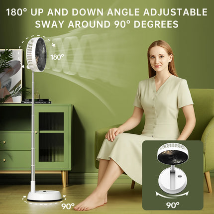 Ventilatore portatile oscillante in piedi con telecomando Ventilatore da tavolo pieghevole Ventilatore a piedistallo alimentato a batteria ricaricabile per il campeggio