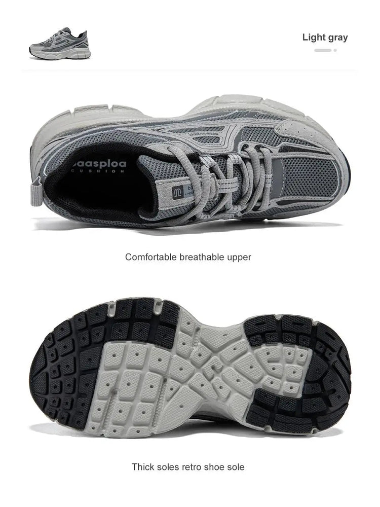 Baasploa Women Running Shoes Lightweight Breathable Sport Shoes Female Comfort White Casual Sneakers Height Increase Cushioning PlatiNum