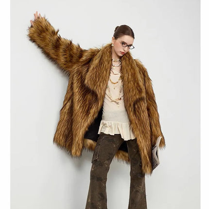 ZADORIN New in Coats & Jackets Luxury Winter Clothes Woman Lapel Long Brown Faux Fur Coat Loose Fluffy Jacket Woman Fur Coats