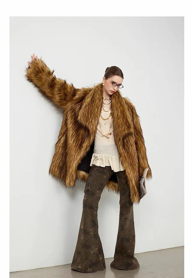 ZADORIN New in Coats & Jackets Luxury Winter Clothes Woman Lapel Long Brown Faux Fur Coat Loose Fluffy Jacket Woman Fur Coats