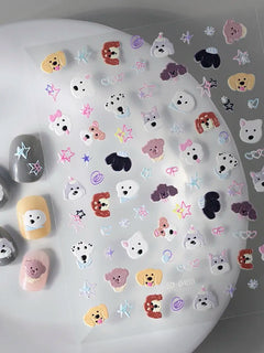 1Pcs 5D Lovely Dog/Cat Nail Art Stickers Cartoon Puppy Kitten Pet Animal Adhesive Nail Decals Y2K Manicure Decorations Sliders &