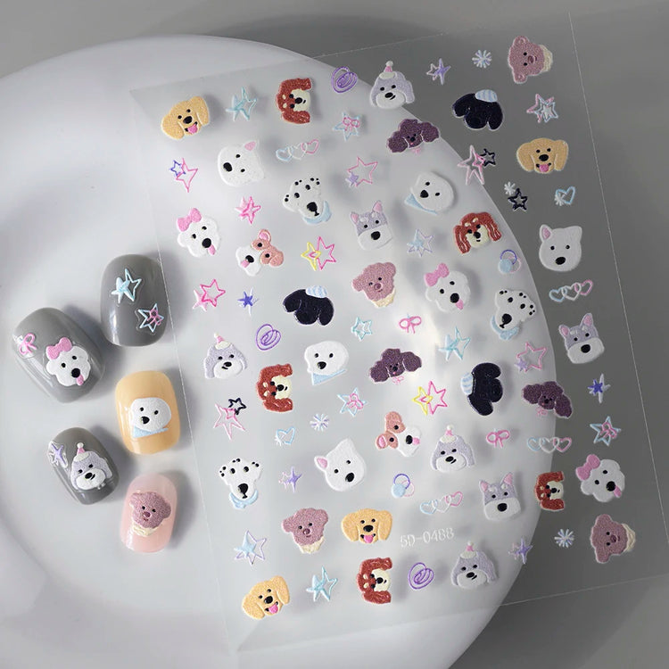 1Pcs 5D Lovely Dog/Cat Nail Art Stickers Cartoon Puppy Kitten Pet Animal Adhesive Nail Decals Y2K Manicure Decorations Sliders &