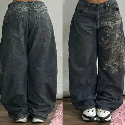 Jeans Americani Nuova Moda 2026 con Ricamo a Motivo Stella, Stile Y2K Gotico Hip-hop Casual Joker, Gamba Larga Dritta