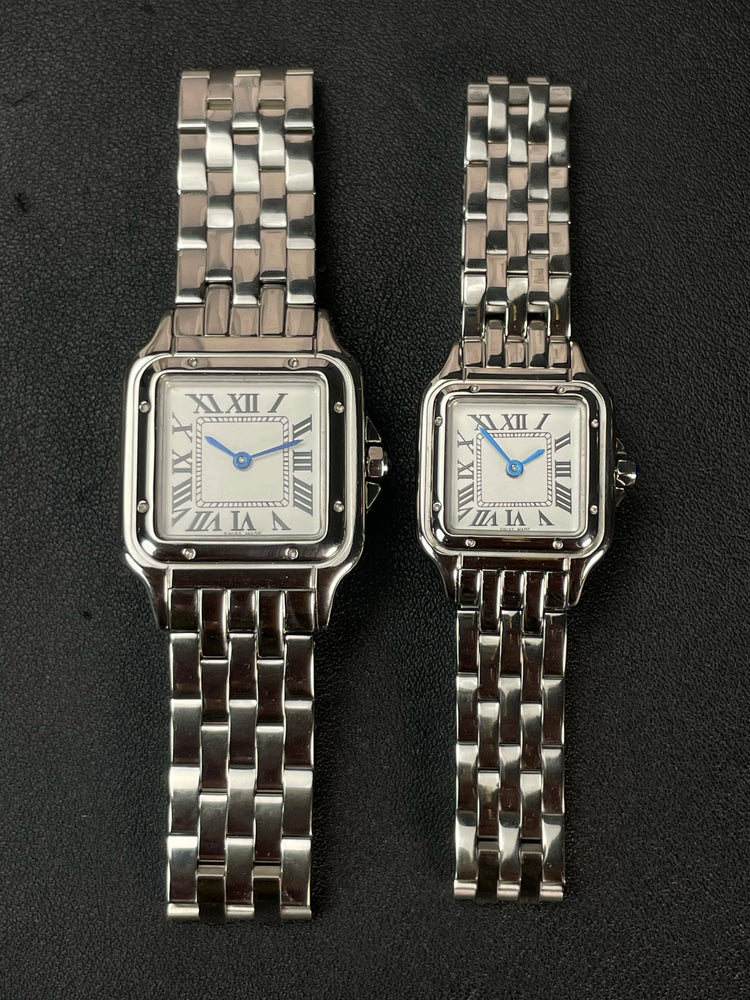 Classico orologio al quarzo quadrato retrò con numeri romani, orologio da coppia, orologio da uomo e da donna di lusso, regalo alla moda in acciaio inossidabile platinumshop