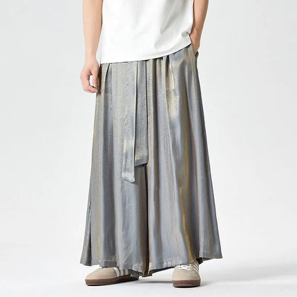 Pantaloni a gamba dritta Pantaloni a gamba larga floreali con superficie in raso retrò stile cinese Pantaloni casual larghi da uomo Comodi e traspiranti