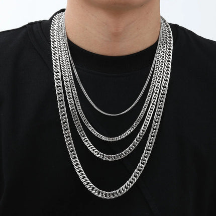 Chunky Miami Cuban Chain Necklaces for Men Women,Silver Color Stainless Steel Metal Chain Collar,Basic Classic Jewelry Gift PlatiNum
