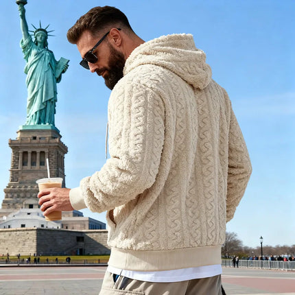 Cross-border Loose Men's Winter Retro Warm Double-Sided Velvet Casual Trend Hooded Pocket High Street Sweater