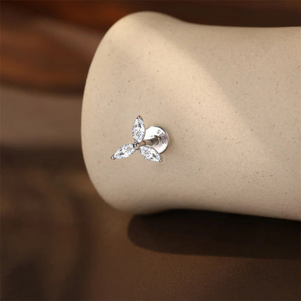 Aide S925 Sterling Silver Moissanite Silver Color Srud Earrings Women Heart Leaf Geometric DIY Ear Bone Sruds Piercing Jewelry PlatiNum