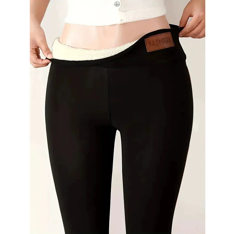 Women Ultra Thick Imitation Lamb Wool Leggings Autumn Winter Warm Fleece Leggings Female Plush High Waist Elasticity Tights