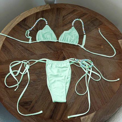 Perline Bikini 2025 Costume da bagno donna sexy Costumi da bagno femminili Micro bikini Set costume da bagno a fascia Beachwear Rosa brasiliano Biquini platinumshop