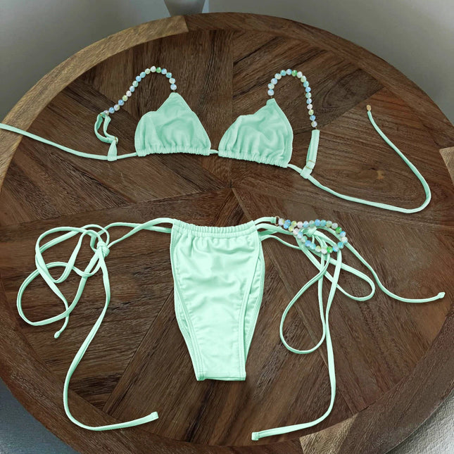 Perline Bikini 2025 Costume da bagno donna sexy Costumi da bagno femminili Micro bikini Set costume da bagno a fascia Beachwear Rosa brasiliano Biquini platinumshop