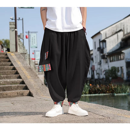 Pantaloni Larghi da Uomo Stile Cinese Retrò 2026, Taglie Forti, di Tendenza, Moda High Street, in Cotone e Lino, Leggings Uomo