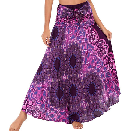 Boho Gonne Donna Rayon Beach Abito lungo Estate Bohemian Jupe Longue Femme Elastico in vita Stampa Fasciatura floreale Halter Hippie platinumshop