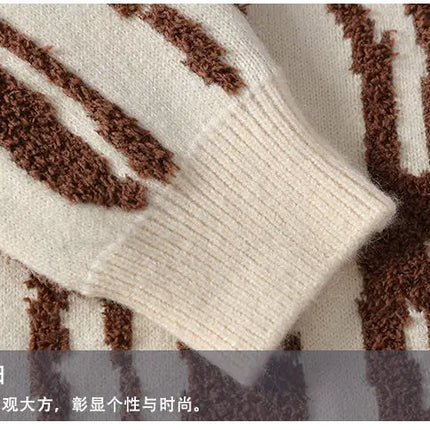 Harajuku Sweater Men's Y2K Knitted Printing Sweater Men's Wool Pullover Men's Retro Knitted Color Block Tops