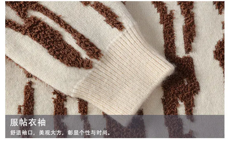 Harajuku Sweater Men's Y2K Knitted Printing Sweater Men's Wool Pullover Men's Retro Knitted Color Block Tops
