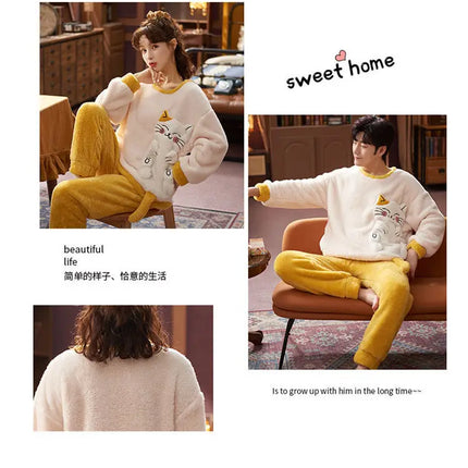 Couples Pajamas Women Men Winter Thicken Pyjamas Sleepwear Cartoon Dinosaur Korean Lovers Homewear Soft Warm Hoodies Pijama