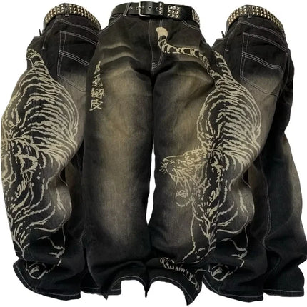 American New Fashion modello oversize ricamato jeans larghi uomo Y2K gotico Harajuku Hip Hop pantaloni dritti a vita alta a gamba larga